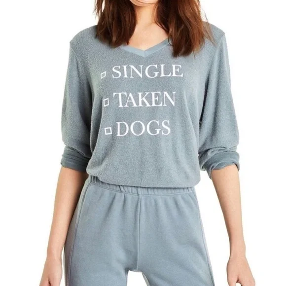 🦊💋 WILDFOX Single Taken Dogs V-Neck Baggy Beach Jumper Medium NWT - Picture 8 of 14